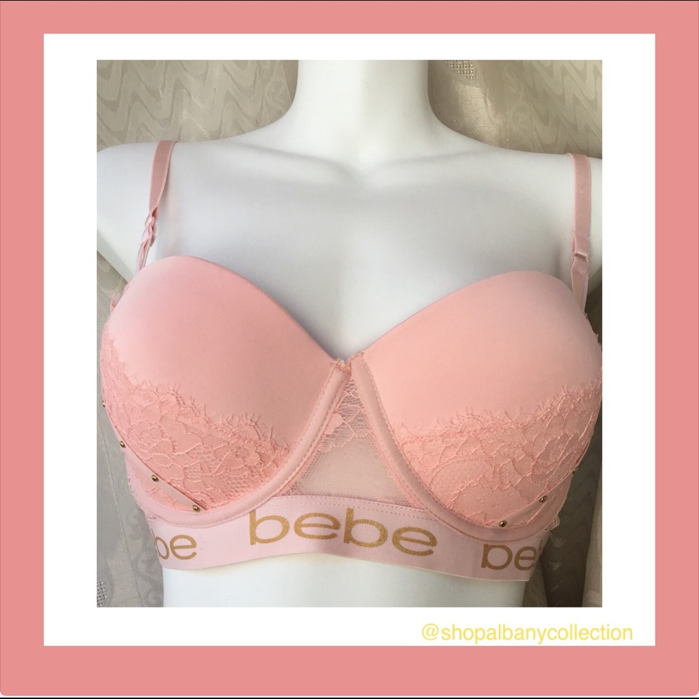 BEBE Pink Bra with Gold Logo Detail